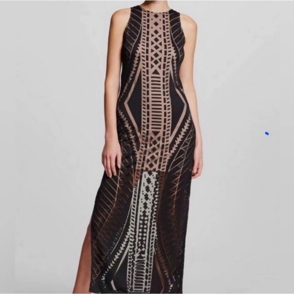 Mossimo Sheer Geometric Design Maxi Dress with Tan Liner - XS - Picture 1 of 6